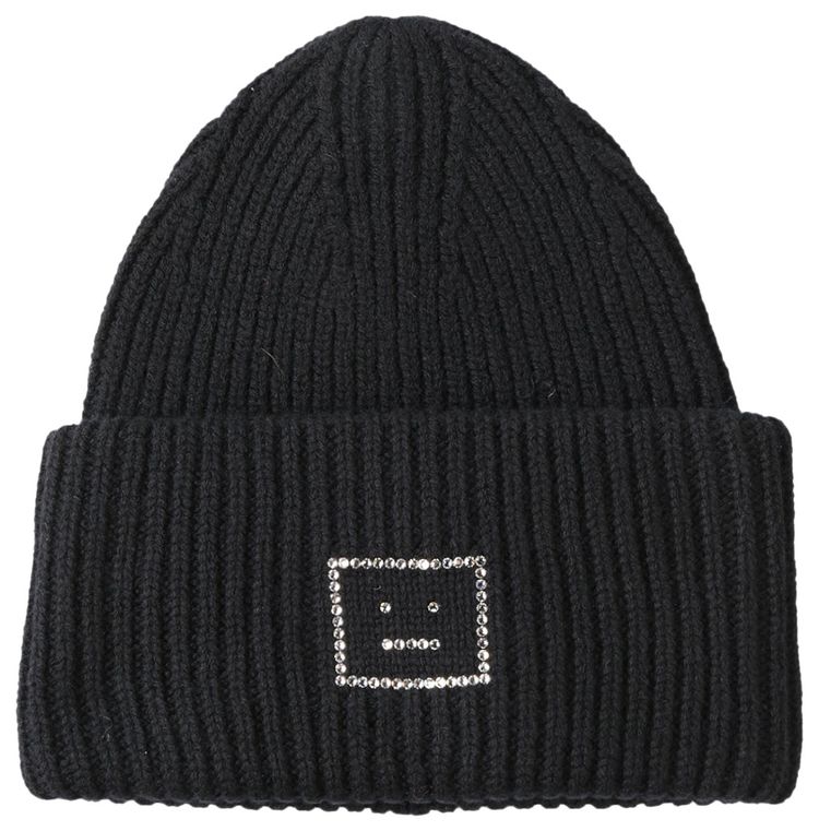 Acne Studios Crystal Face Logo Beanie Black