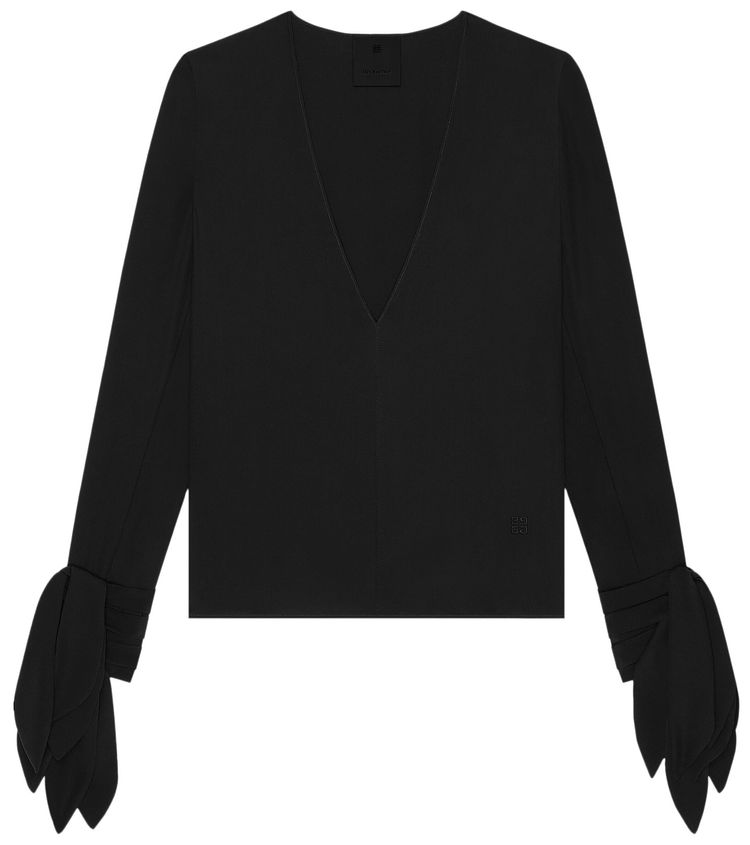 Givenchy Deep V Neck Bow Cuffs Blouse Black