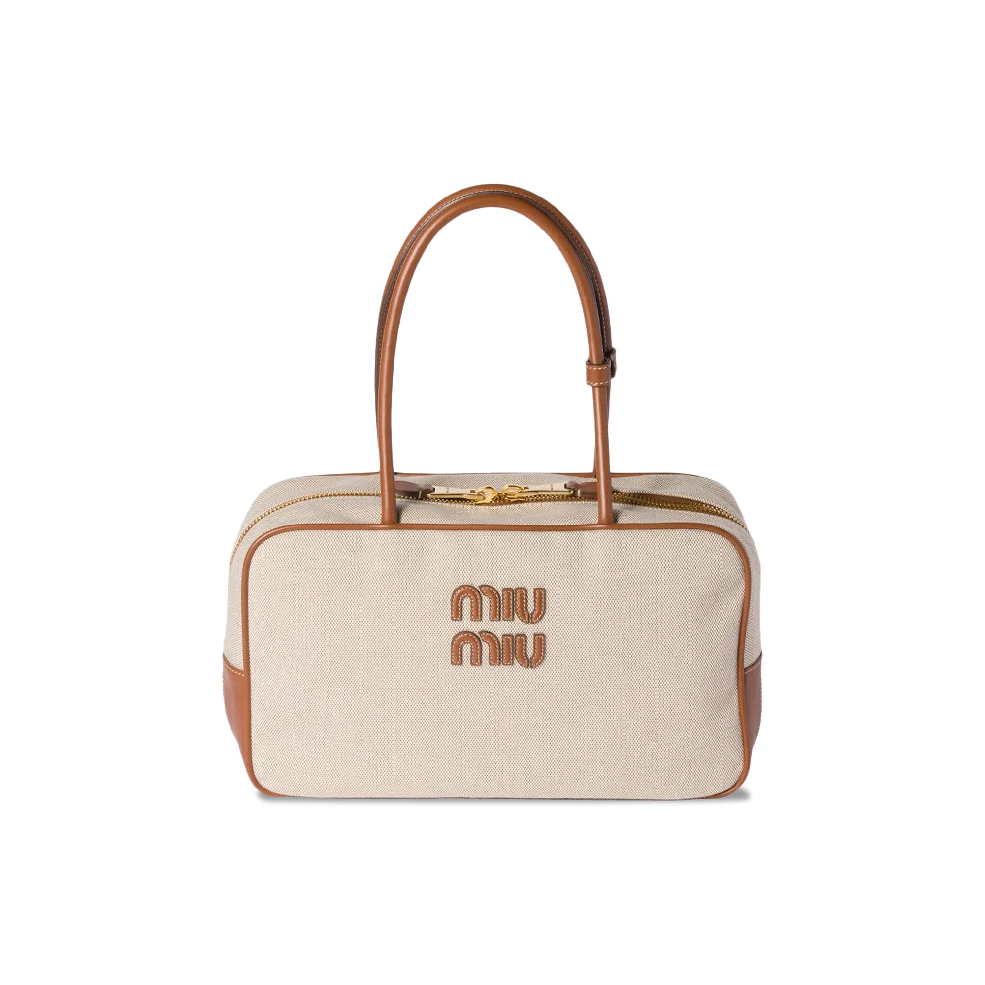 Buy Miu Miu Contrast Beau Canvas Bag 'Beige/Brandy' - 5BB163