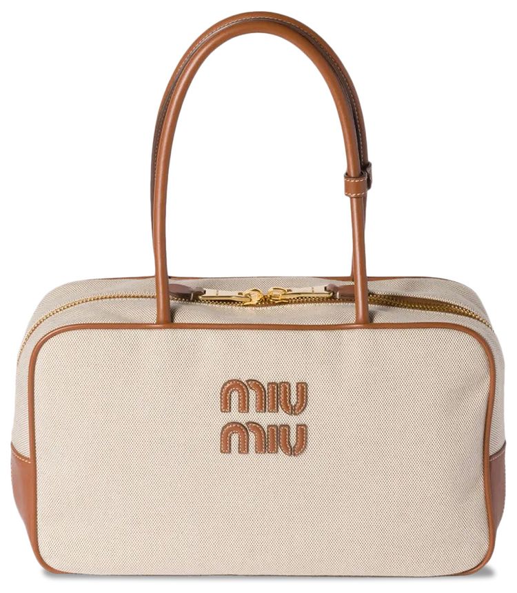 Miu Miu Contrast Beau Canvas Bag BeigeBrandy