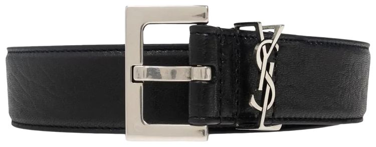 Saint Laurent Cassandra Logo Buckle Leather Belt Black
