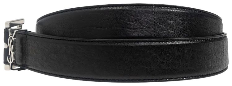 Saint Laurent Cassandra Logo Buckle Leather Belt Black