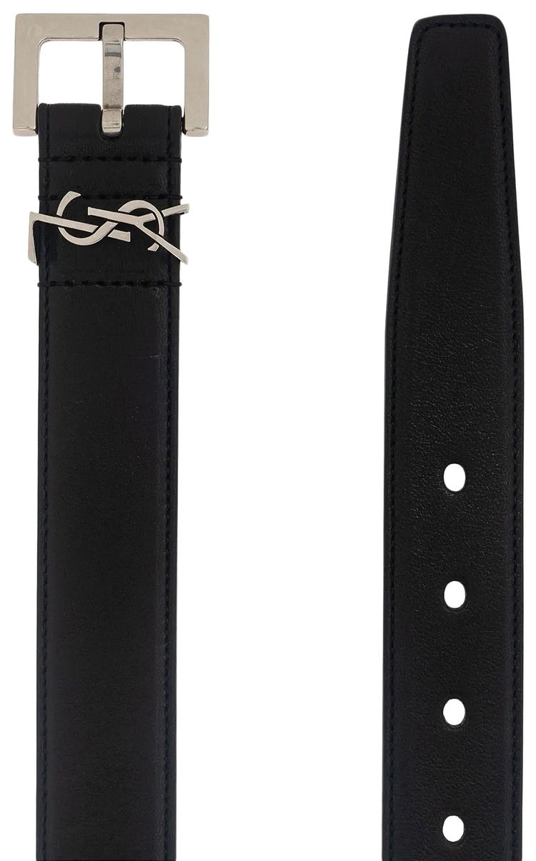 Saint Laurent Cassandra Logo Buckle Leather Belt Black