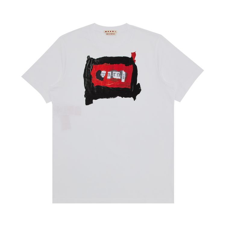 Marni Painted Collage Logo Jersey T Shirt Lily White