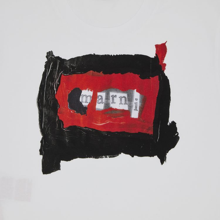 Marni Painted Collage Logo Jersey T Shirt Lily White