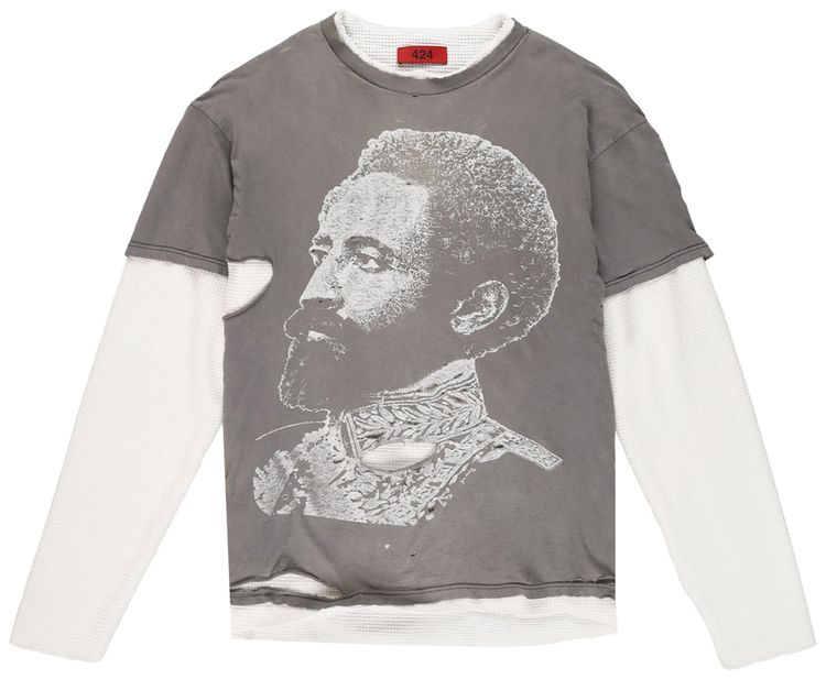 424 Double Sleeve Distressed T Shirt Millitary GreenOff White