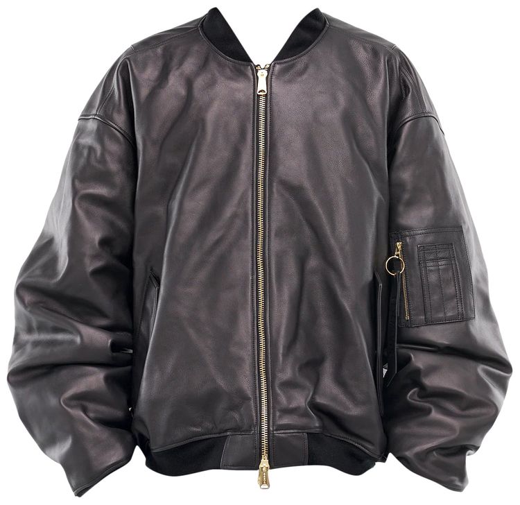 Vetements Leather Bomber Jacket Black
