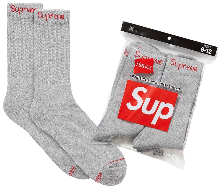 Supreme x Hanes Crew Socks 4 Pack Heather Grey