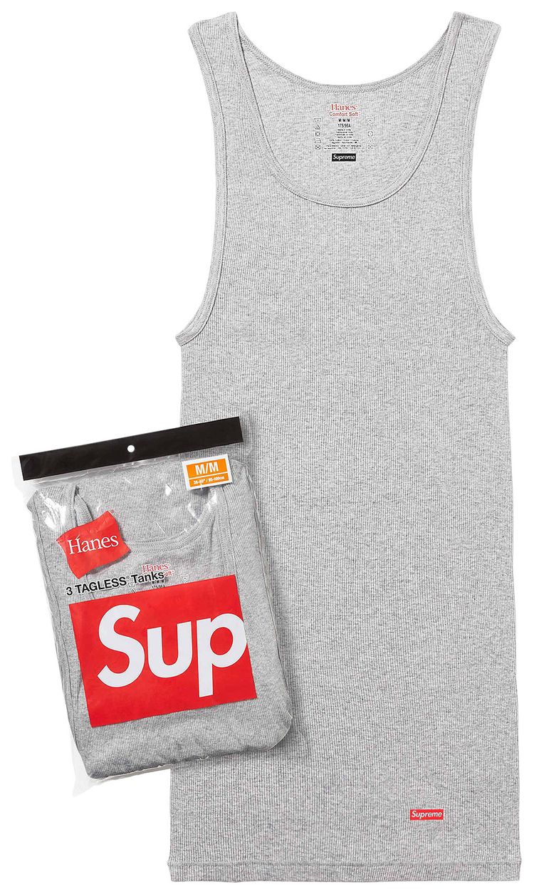 Supreme x Hanes Tagless Tank Tops 3 Pack Heather Grey