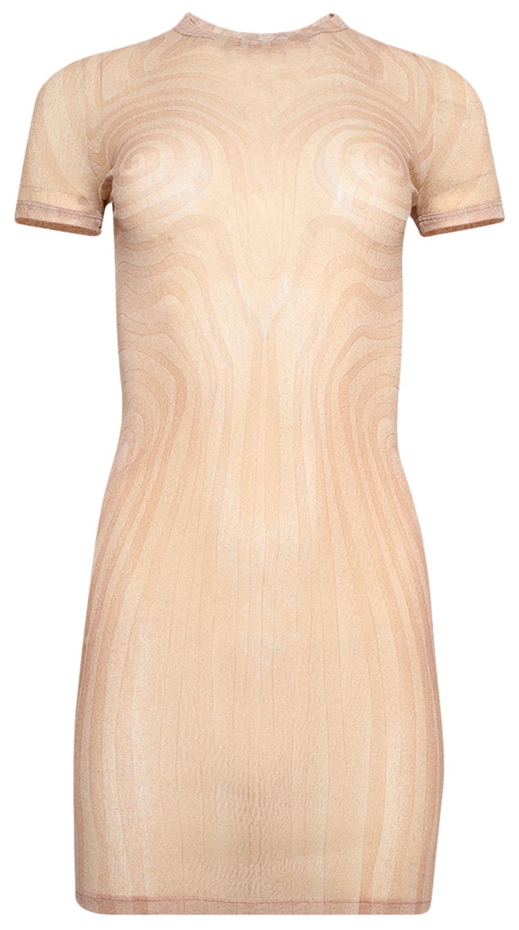 Jean Paul Gaultier Sheer Mesh Spiral Print Dress Pale PinkDusty Pink