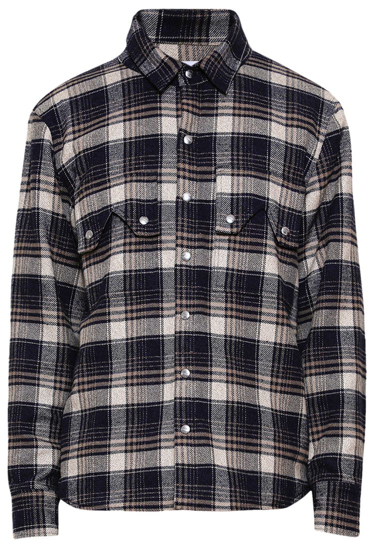 Rhude Flannel Long Sleeve Overshirt Dark NavyBeige