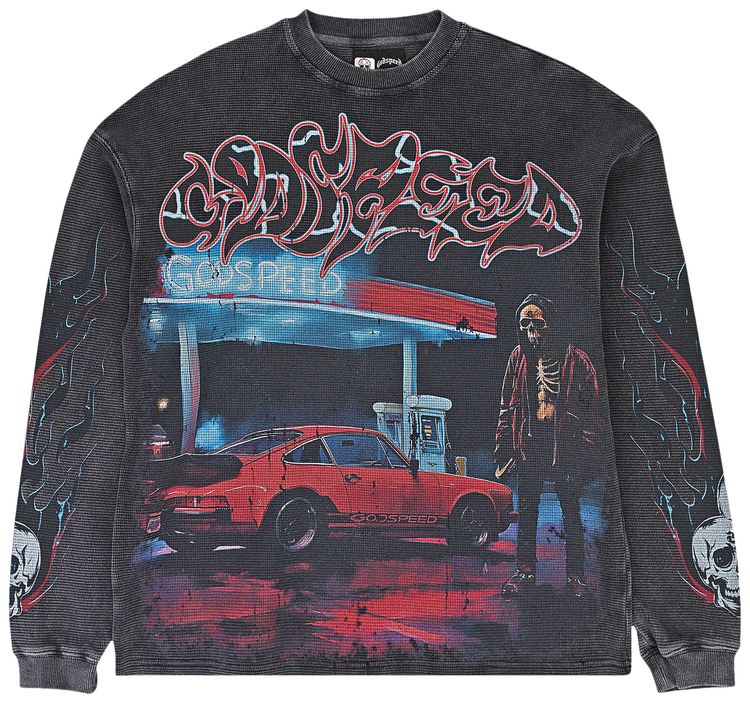 Godspeed Pit Stop Thermal Long Sleeve T Shirt Grey Wash