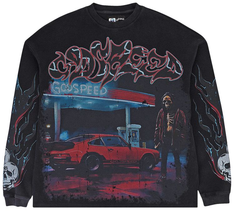 Godspeed Pit Stop Thermal Long Sleeve T Shirt Black Wash