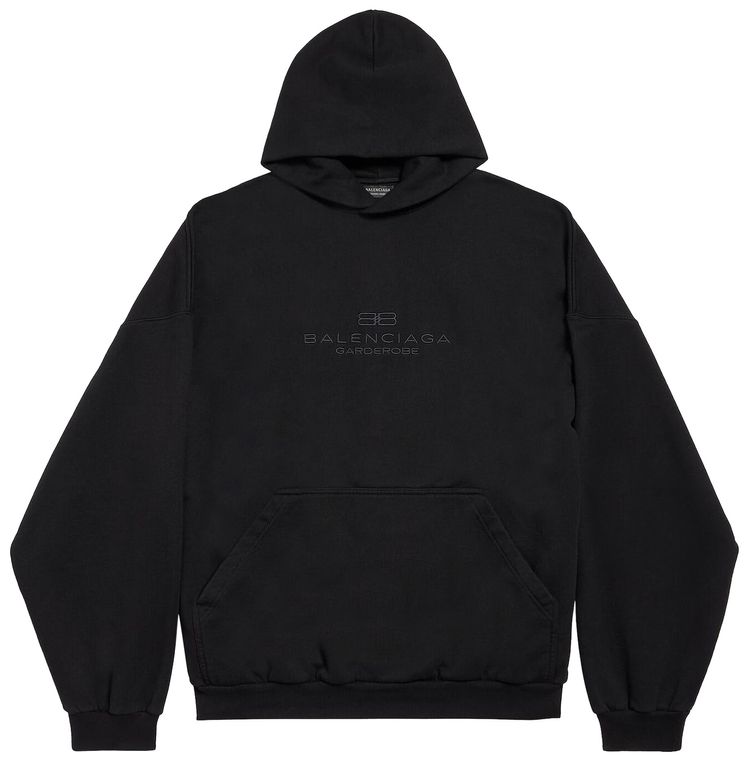 Balenciaga Logo Embroidered Hoodie Black