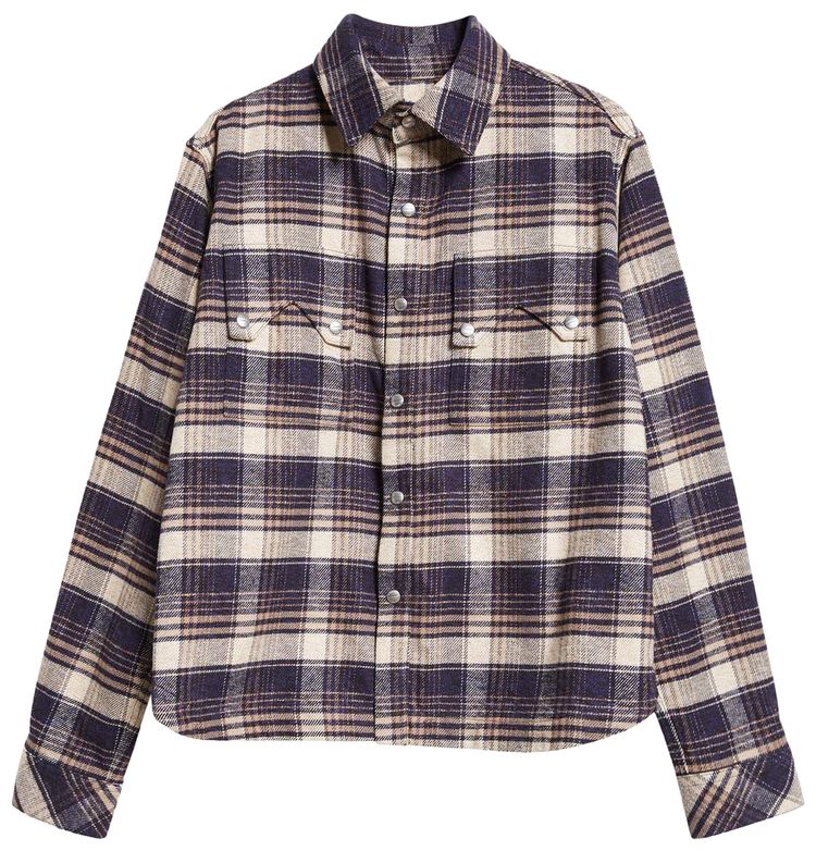Rhude Flannel Long Sleeve Overshirt Dark NavyBeige