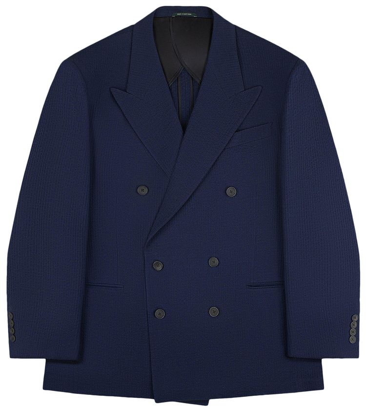 Aime Leon Dore Double Breasted Wool Seersucker Suit Jacket Navy