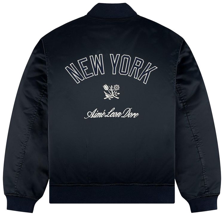 Aime Leon Dore x New York Yankees Satin Varsity Jacket Navy Blazer