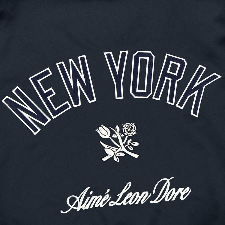 Aime Leon Dore x New York Yankees Satin Varsity Jacket Navy Blazer