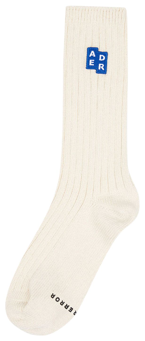 Ader Error TRS Tag Ribbed Calf Socks Oatmeal
