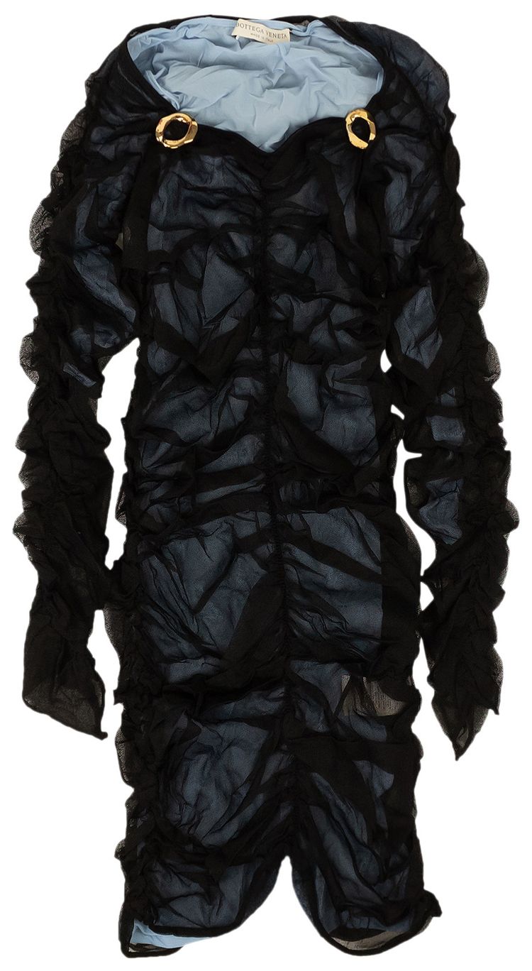 Bottega Veneta Tulle Ruched Dress BlackLight Blue