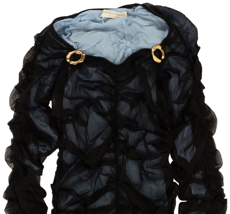 Bottega Veneta Tulle Ruched Dress BlackLight Blue