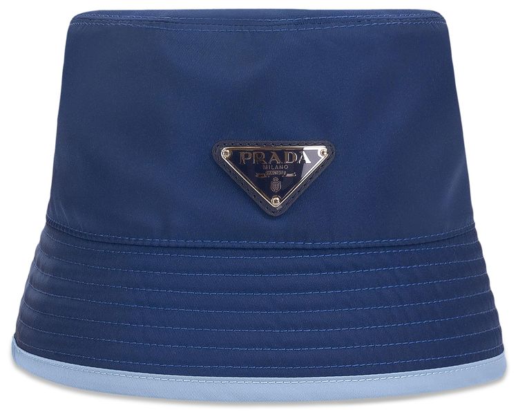 Prada Nylon Reversible Logo Blue Bucket Hat Blue