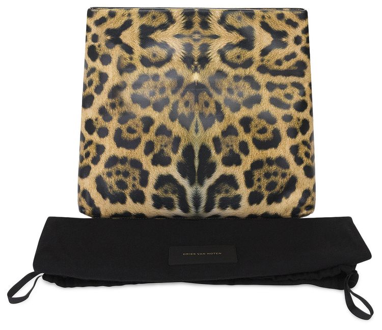 Dries Van Noten Leopard Print Foldover Clutch Camel