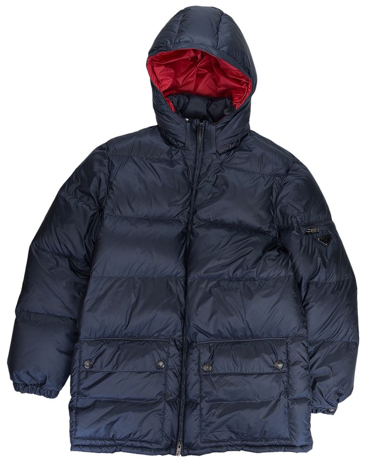 Prada Logo Puffer Coat NavyRed