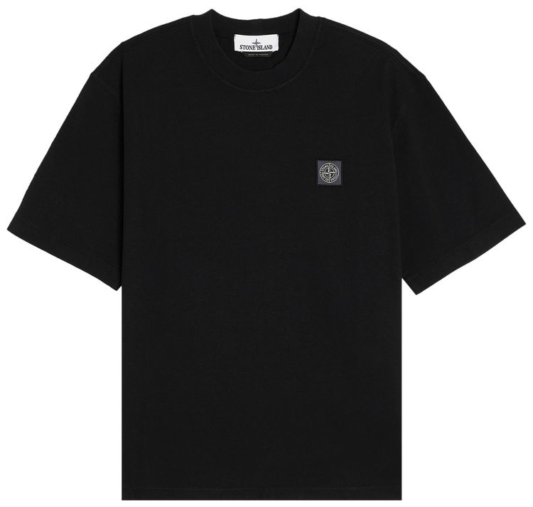 Stone Island Compass Patch Logo Combed T Shirt Black