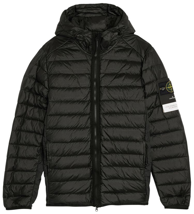 Stone Island Light Recycled Nylon Hooded Down Jacket Black