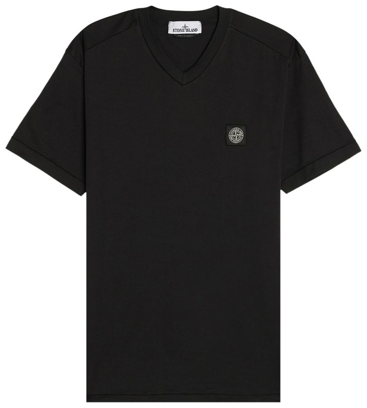 Stone Island Compass Patch Logo V Neck T Shirt Black