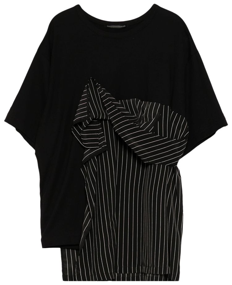 Ys Front Gathered Stripe T Shirt Black
