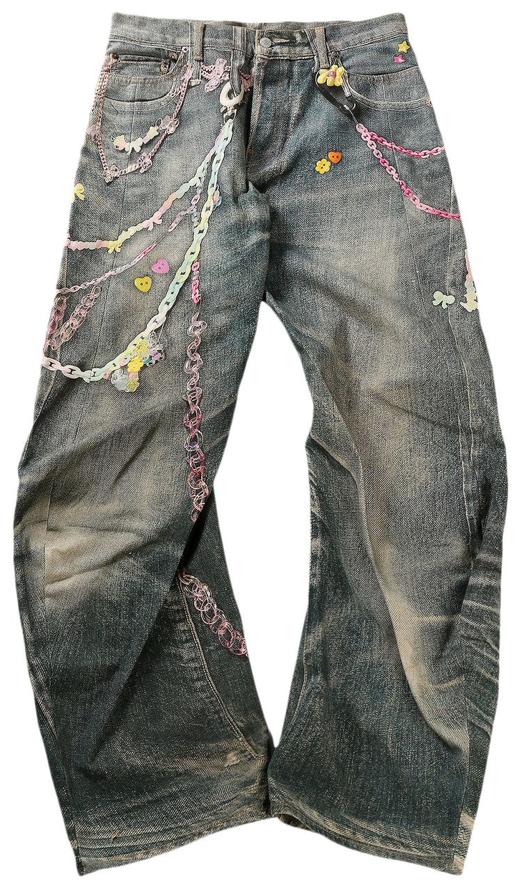 Acne Studios Loose Fit Printed Jeans Mid Blue