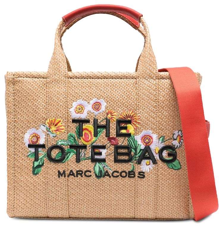 Marc Jacobs Medium Embroidered Daisy Woven Tote Bag Natural