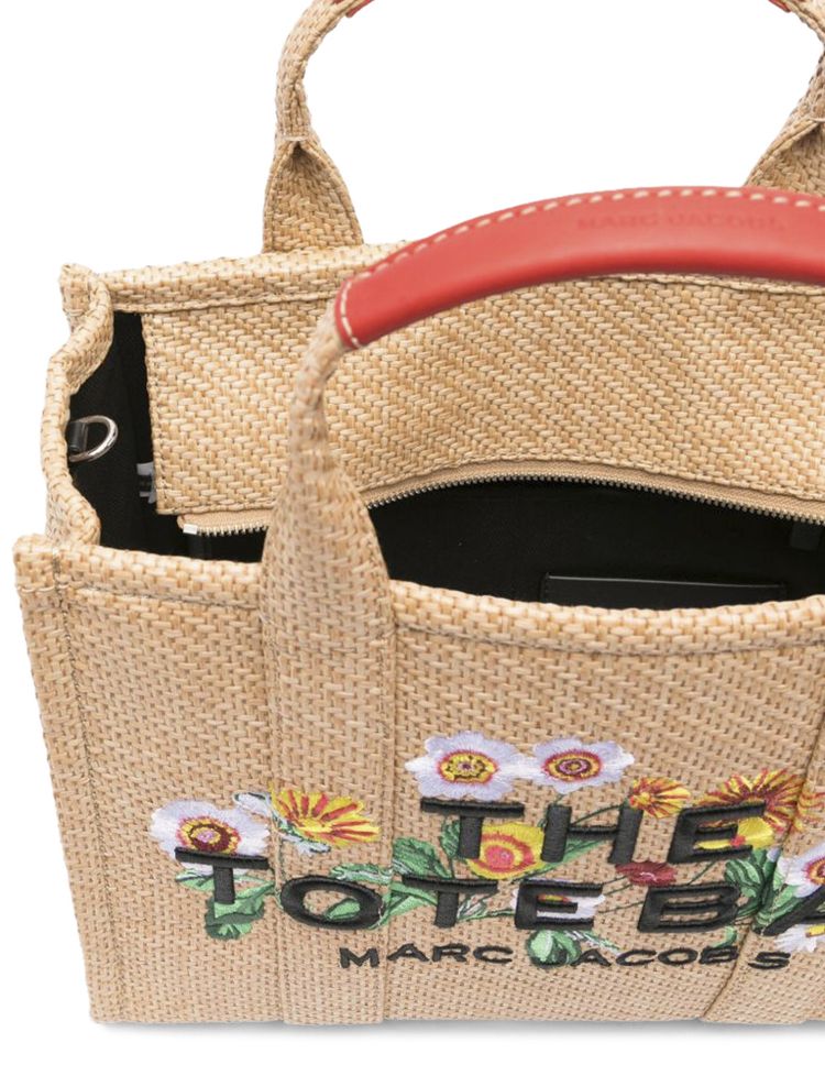 Marc Jacobs Medium Embroidered Daisy Woven Tote Bag Natural
