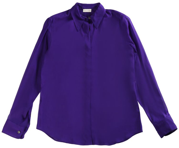 Dries Van Noten Fitted Silk Shirt Purple