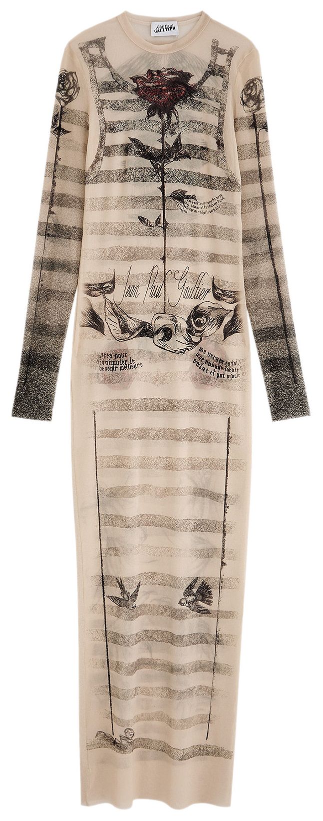 Jean Paul Gaultier Tattoo Mariniere Long Dress EcruBlackRed