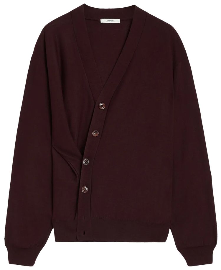 Lemaire Relaxed Twisted Cardigan Dark Plum