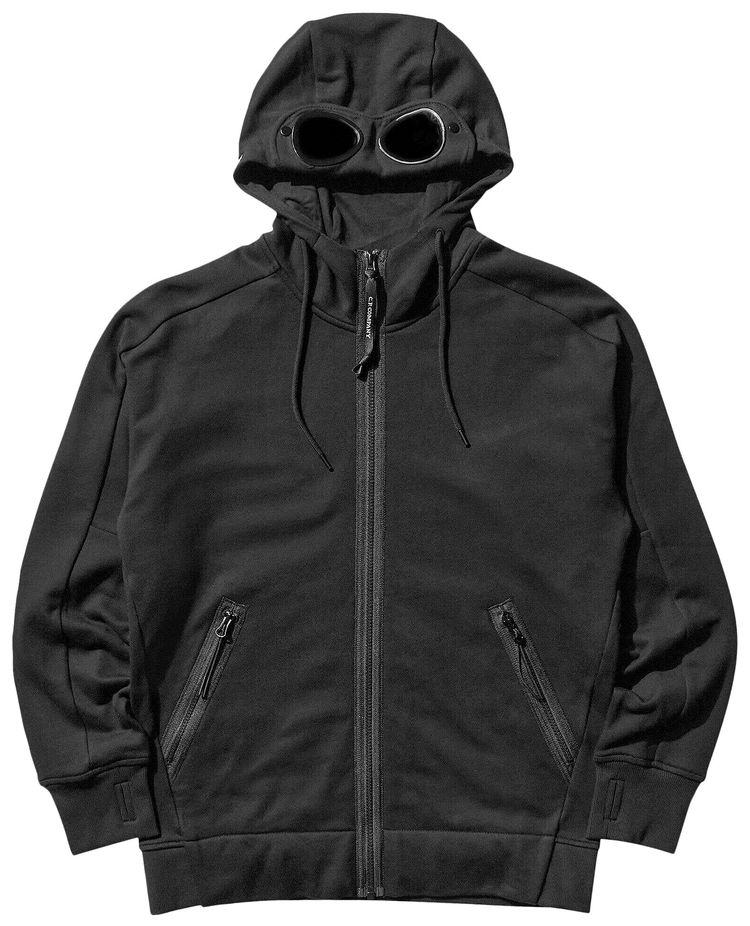 CP Company Diagonal Raised Fleece Goggle Zipped Hooded Sweatshirt Black