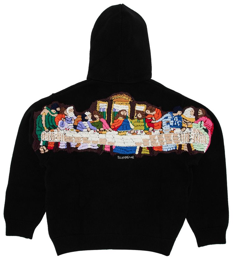 Supreme Last Supper Embroidered Zip Up Hooded Sweater Black