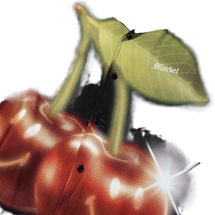 Market Smiley Cherries Short Sleeve Button Up Black