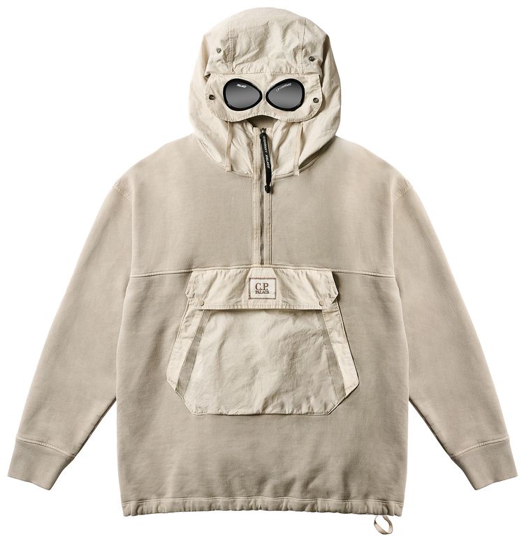 Palace x CP Company Fleece Old Goggle Hood Stone