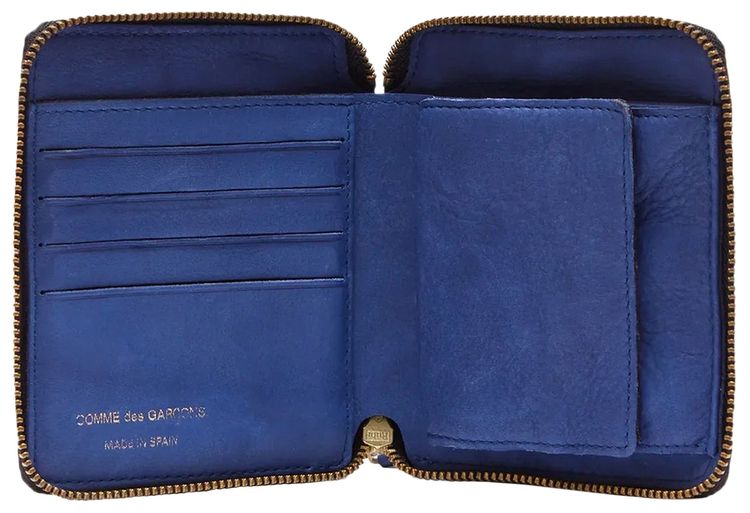 Comme des Garcons Wallet Washed Full Zip Around Wallet Navy