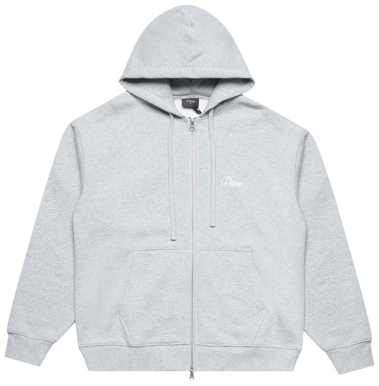 Dime Cursive Small Logo Zip Hoodie Grey