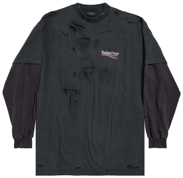 Balenciaga Political Campaign Long Sleeve Layered T Shirt Black