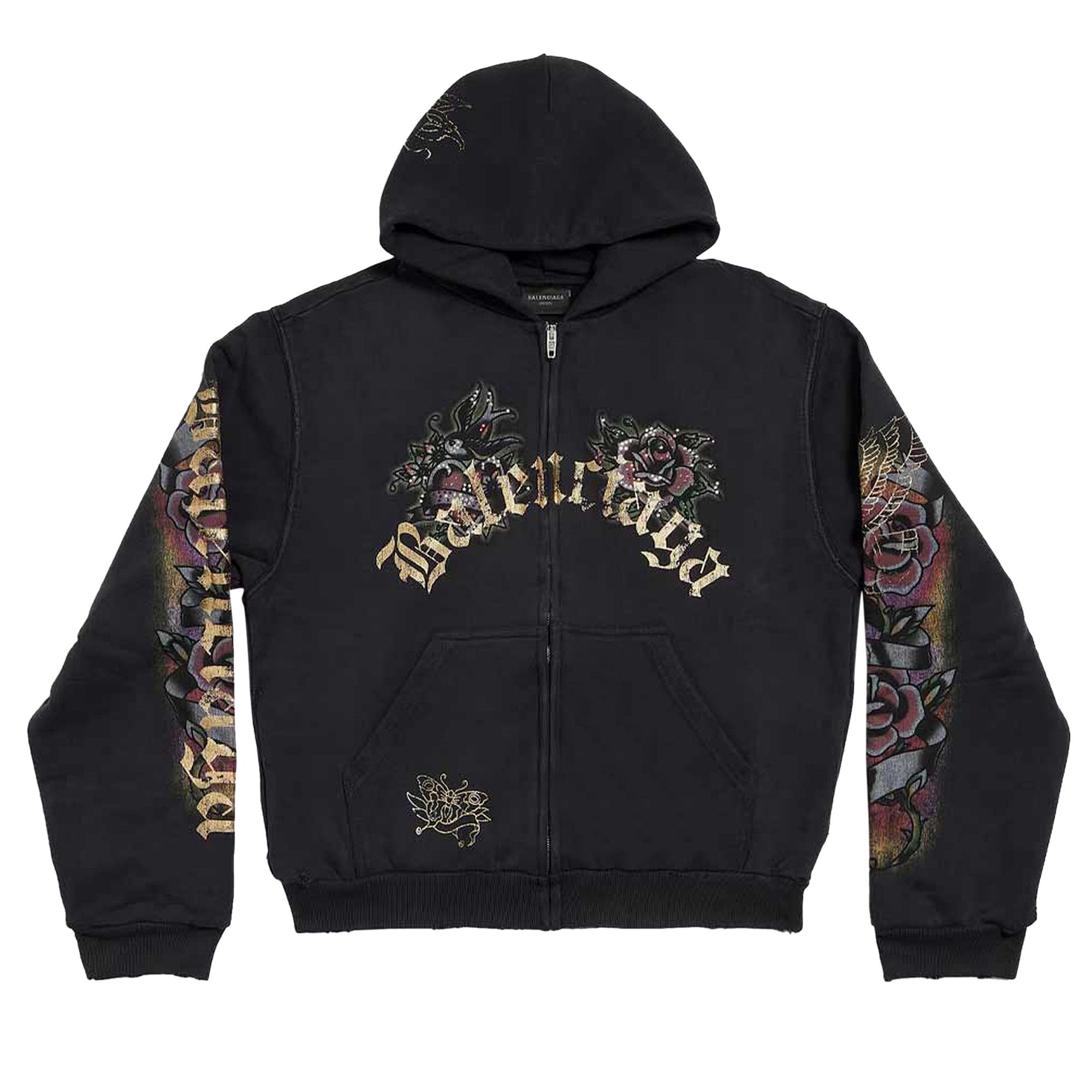 Buy Balenciaga Tacky Tattoo Zip-Up Hoodie 'Faded Washed Black