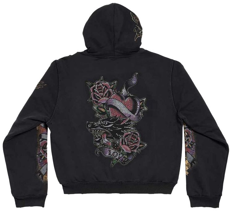 Balenciaga Tacky Tattoo Zip Up Hoodie Faded Washed Black