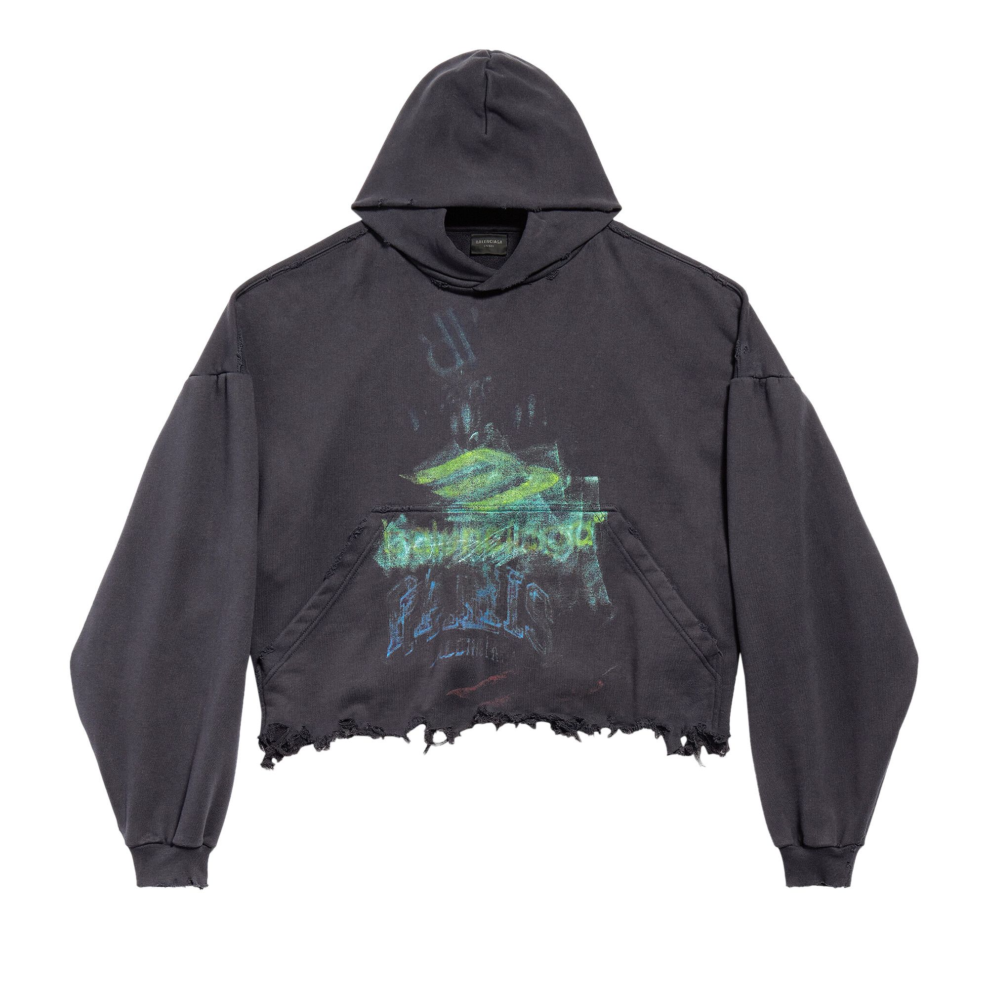 Buy Balenciaga DIY Imprint Cropped Hoodie 'Faded Washed Black
