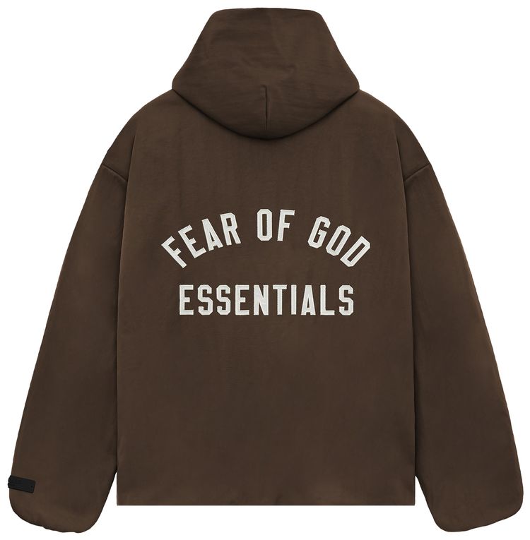 Fear of God Essentials Textured Nylon Hooded Coaches Jacket Brown