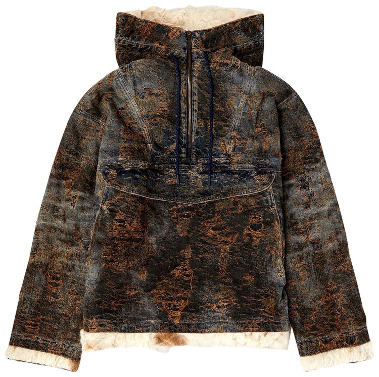 Diesel Distressed Denim Half Zip Anorak Jackets Blue
